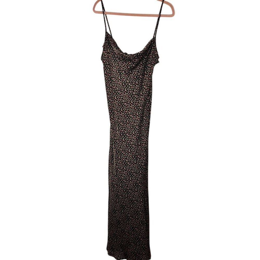 Retro Floral Maxi Tank Dress L‎ Black Y2K Cowl Boho Western Preppy Classic Chic